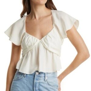Express Ivory Flutter Sleeve V Neck Blouse Top